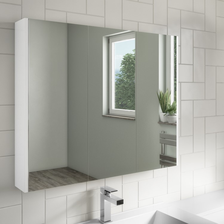 3 Door White Mirrored Bathroom Cabinet 800 x 650mm - Ashford