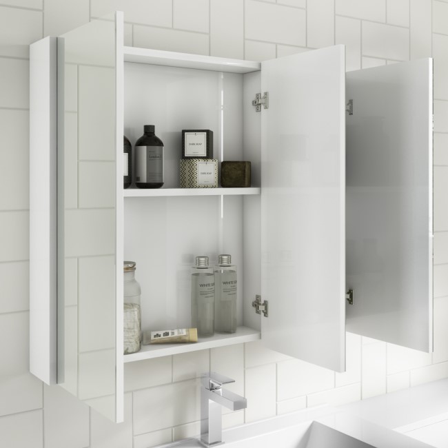 3 Door White Mirrored Bathroom Cabinet 800 x 650mm - Ashford