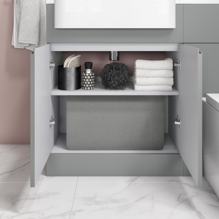 1100mm Grey Toilet and Sink Unit Left Hand with Round Toilet and Child Step - Bali