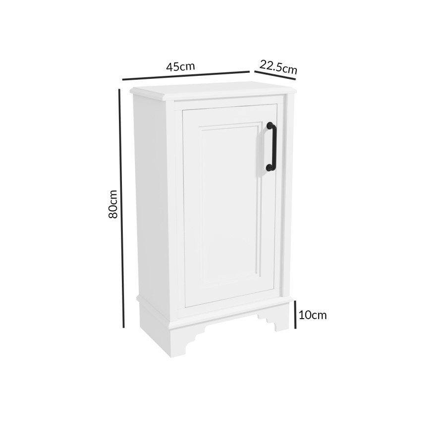 Single Door White Freestanding Storage Cabinet 450 x 800mm - Camden