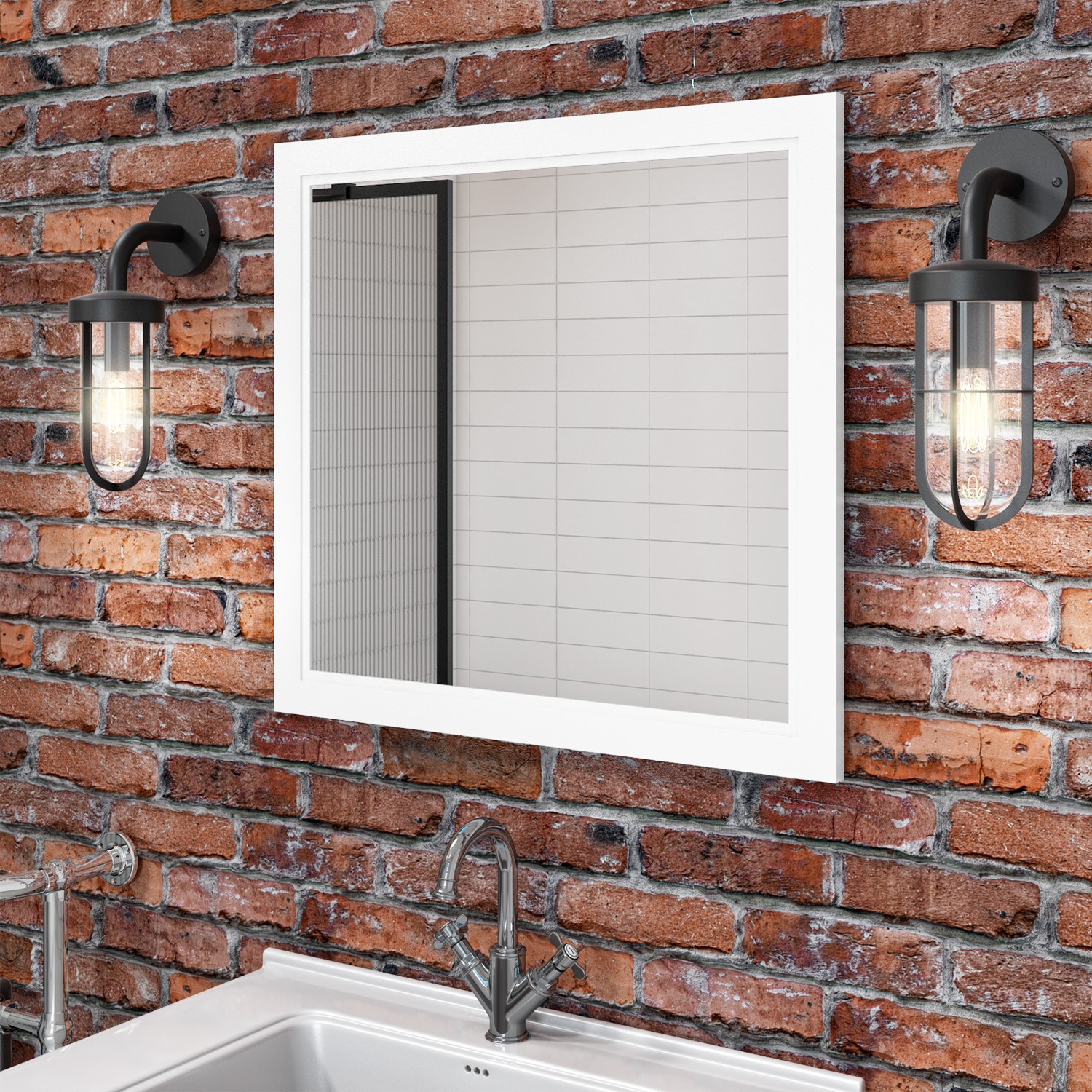 Rectangular White Bathroom Mirror 750 x 700mm Camden Furniture123