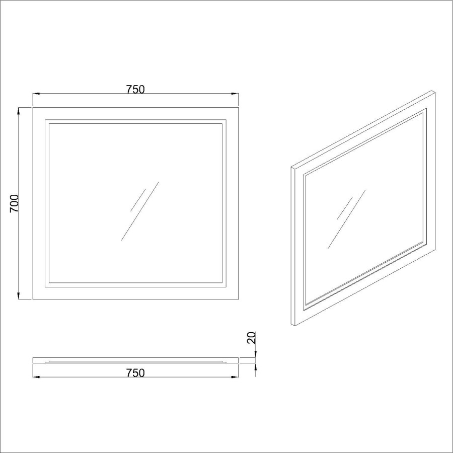 Rectangular Black Bathroom Mirror 750 x 700mm - Camden