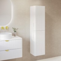 Double Door White Wall Mounted Tall Bathroom Cabinet 350mm x 1400mm - Empire