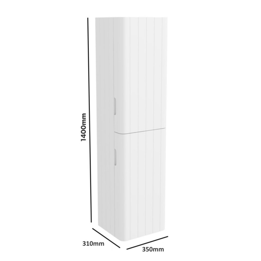 Double Door White Wall Mounted Tall Bathroom Cabinet 350mm x 1400mm - Empire