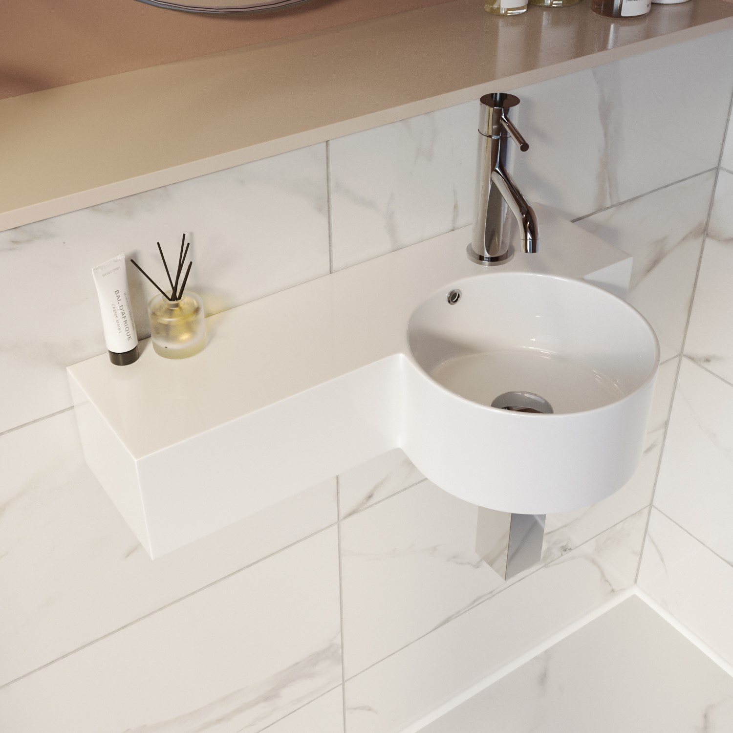 Round Wall Hung Cloakroom Basin with Shelf 550mm Alcor Furniture123