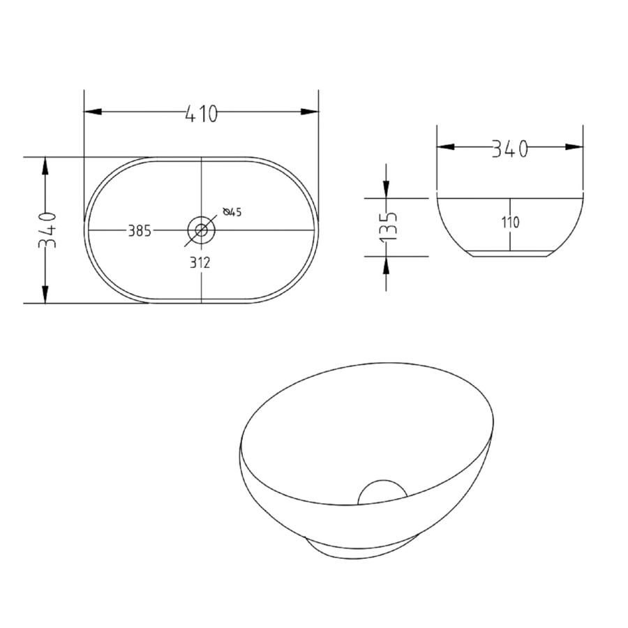 Oval Countertop Basin 405mm - Shell