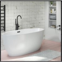 Alvor Matt White Oval Double Ended Freestanding Bath Black Waste & Overflow - 1500 x 720mm Alvor Matt White Oval Double Ended Freestanding Bath Black Waste & Overflow - 1500 x 720mm