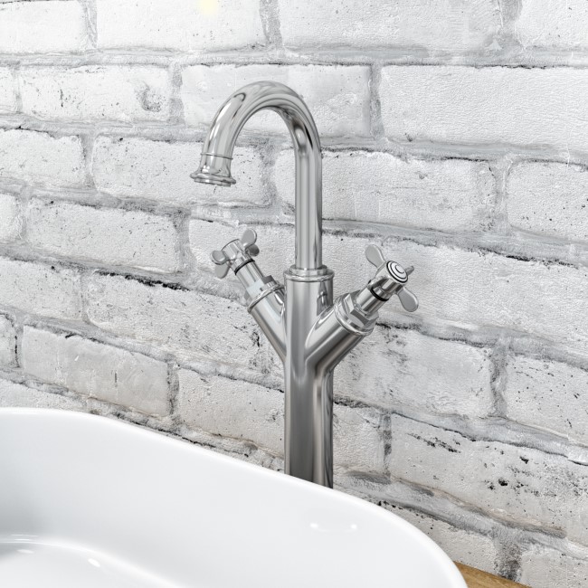 Tall Chrome Crosshead Mono Basin Mixer Tap - Camden