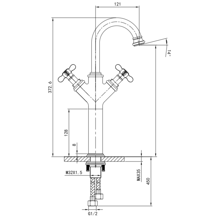 Tall Chrome Crosshead Mono Basin Mixer Tap - Camden