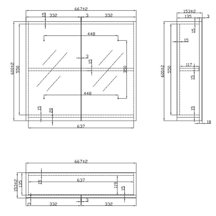 White 2 Door Mirrored Bathroom Cabinet 667 x 600mm - Harper