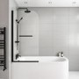 Black Bath Shower Screen with Towel Rail 1450mm - Saturn