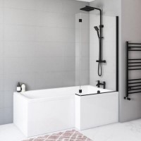 L Shaped Black Framed Shower Bath Screen 1450mm - Pluto