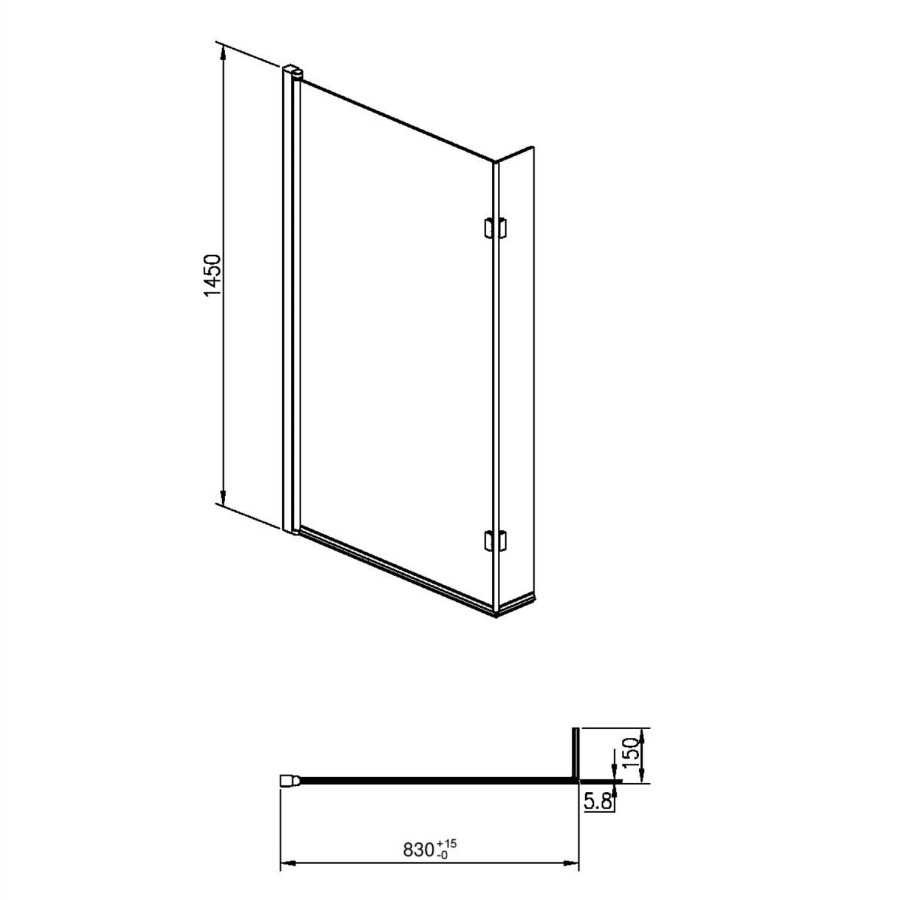 L Shaped Black Framed Shower Bath Screen 1450mm - Pluto