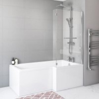 Pluto L Shape Chrome Bath Screen with Towel Rail 1450mm Pluto L Shape Chrome Bath Screen with Towel Rail 1450mm