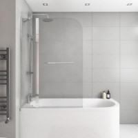 Selene Hinged Chrome Bath Screen with Fixed Panel and Towel Rail 1450mm Selene Hinged Chrome Bath Screen with Fixed Panel and Towel Rail 1450mm