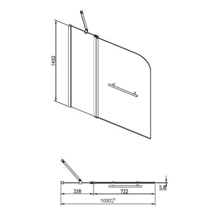 Selene Hinged Chrome Bath Screen with Fixed Panel and Towel Rail 1450mm