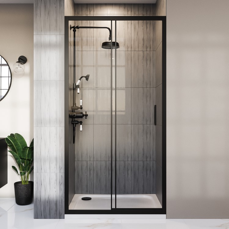 1000mm Black Sliding Shower Door 8mm Glass - Pavo