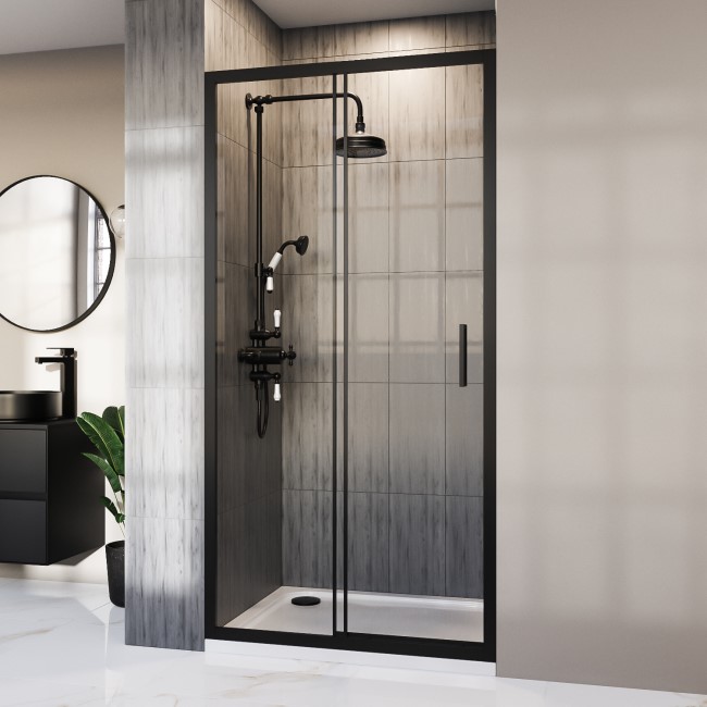 Black 1000mm Sliding Shower Door 8mm Glass - Pavo