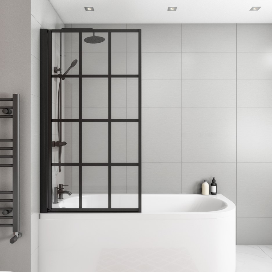 Nova Crittall Black Bath Shower Screen 800mm Left Hand Furniture123