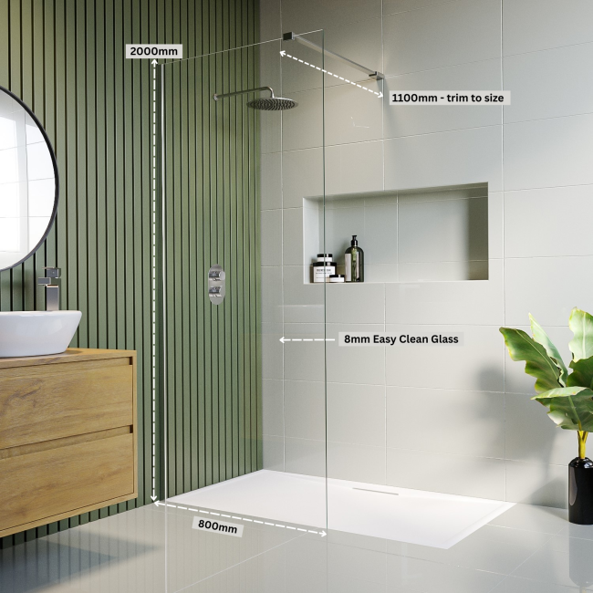 800mm Frameless Wet Room Shower Screen - Corvus