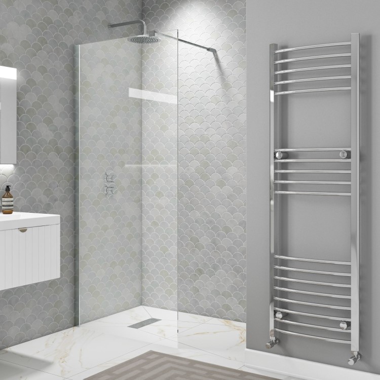 800mm Wet Room Shower Screen Frameless with Wall Support Bar - Corvus