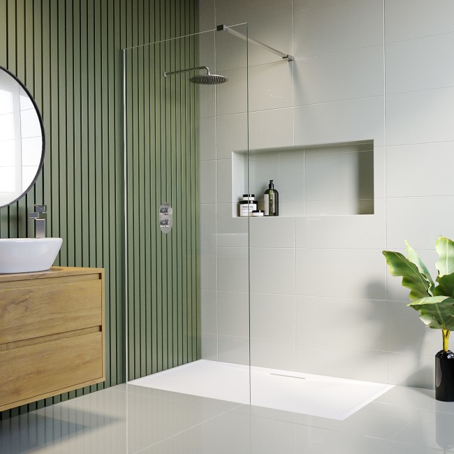 Wet Room Shower Screen 1000mm Frameless with Wall Support Bar - Corvus