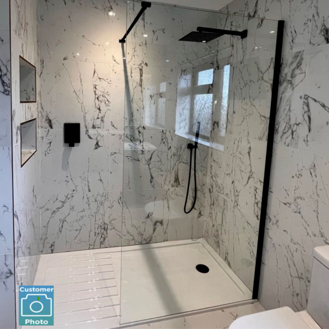 1000mm Black Frameless Wet Room Shower Screen - Corvus