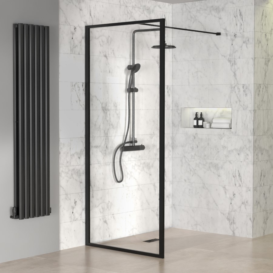 1400mm Black Framed Wet Room Shower Screen - Zolla
