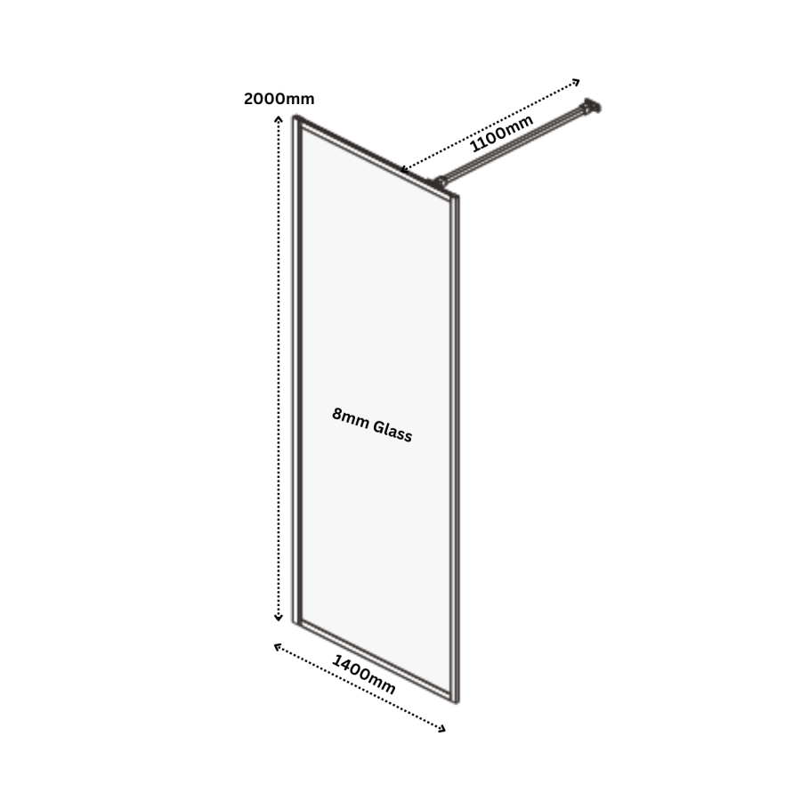 1400mm Black Framed Wet Room Shower Screen - Zolla