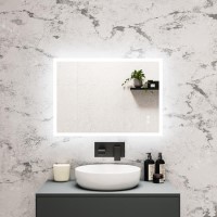 Rectangular Heated Bathroom Mirror with Lights Shaver Socket & Built in Wireless Speaker 700 x 500mm - Divine