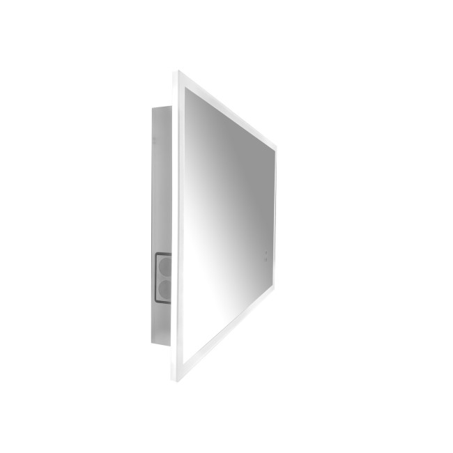 Rectangular Heated Bathroom Mirror with Lights Shaver Socket & Bluetooth Speaker 700 x 500mm - Divine