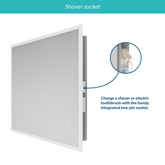 Rectangular Heated Bathroom Mirror with Lights Shaver Socket & Bluetooth Speaker 800 x 600mm - Divine