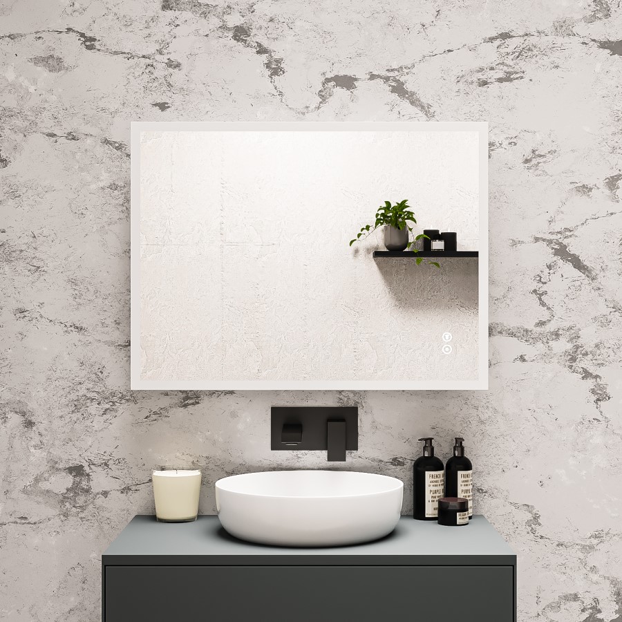 Rectangular LED Bathroom Mirror with Bluetooth & Shaver Socket 800 x 600mm - Divine