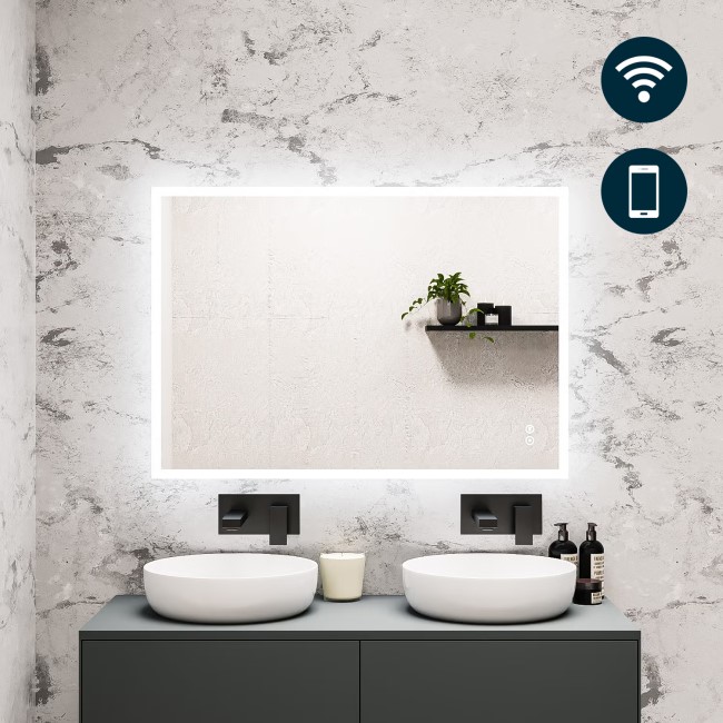 Rectangular Heated Bathroom Mirror with Lights Shaver Socket & Bluetooth Speaker 1000 x 700mm - Divine