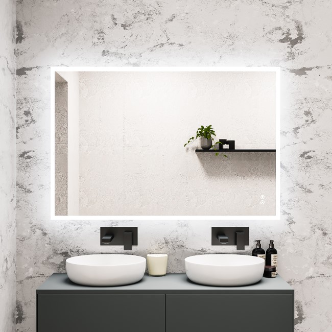 Rectangular Heated Bathroom Mirror with Lights Shaver Socket & Bluetooth Speaker 1200 x 800mm - Divine