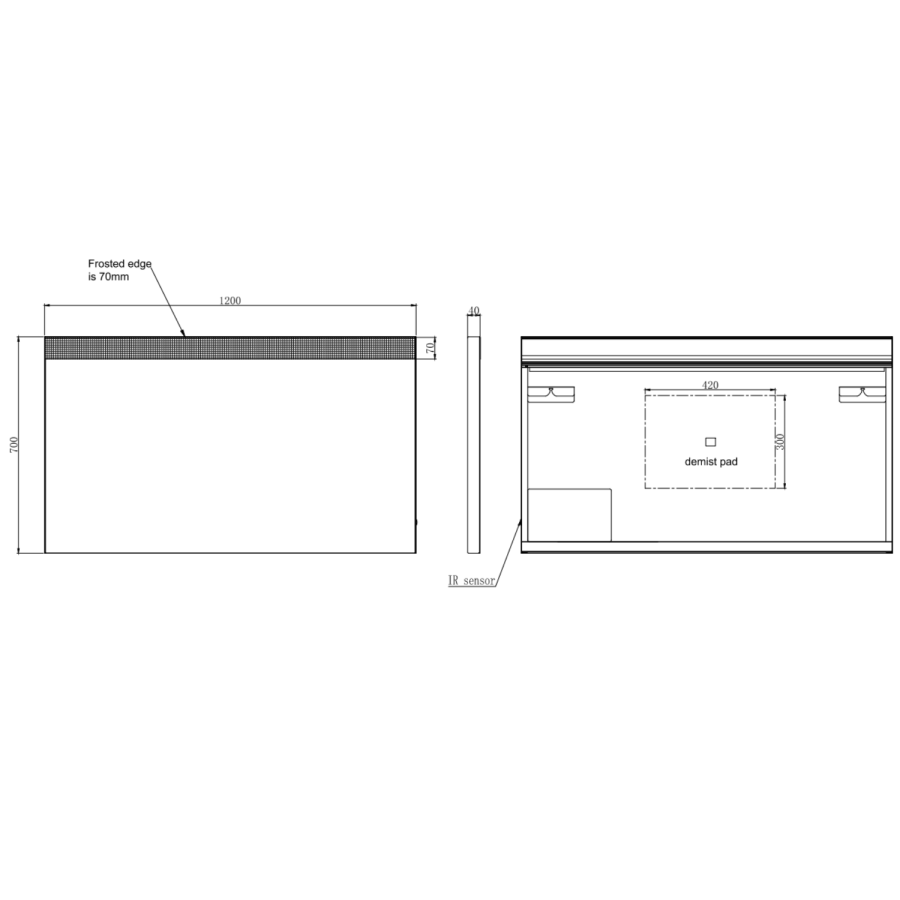 Rectangular LED Bathroom Mirror with Demister 1200 x 700mm - Polaris