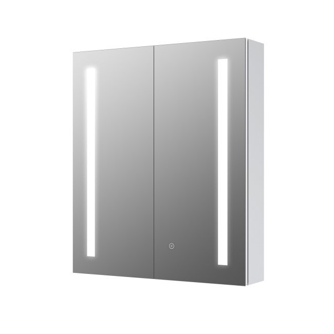 Double Door Chrome Mirrored Bathroom Cabinet with Lights 800 x 700mm - Capricorn