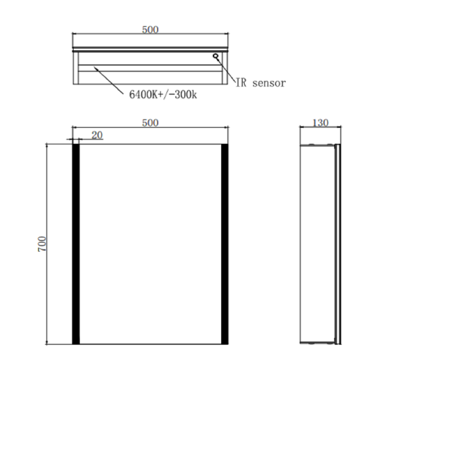 Single Door Chrome Mirrored Bathroom Cabinet with Lights and Shaver Socket 500 x 700mm - Mizar