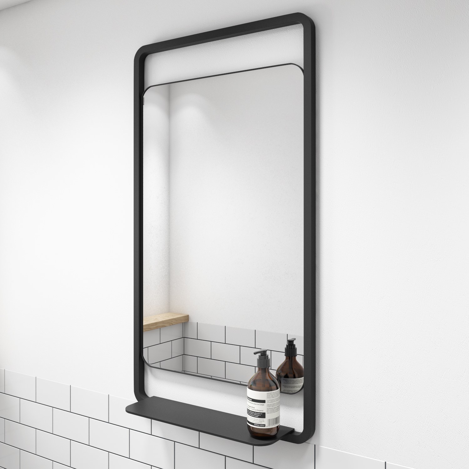 nero matt black bathroom mirror with shelf 500 x 900mm furniture123