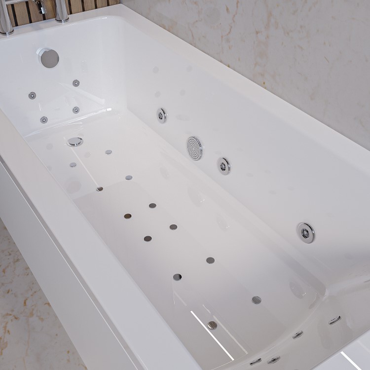 Single Ended Whirlpool Spa Bath with 14 Whirlpool & 12 Airspa Jets 1700 x 750mm - Rutland