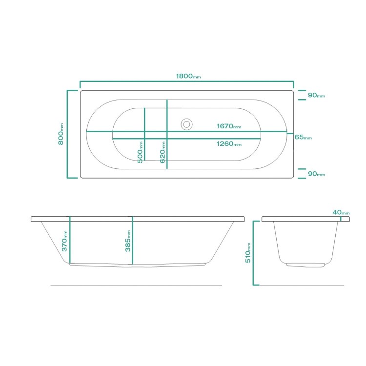 Double Ended Whirlpool Spa Bath with 14 Whirlpool Jets 1800 x 800mm - Burford