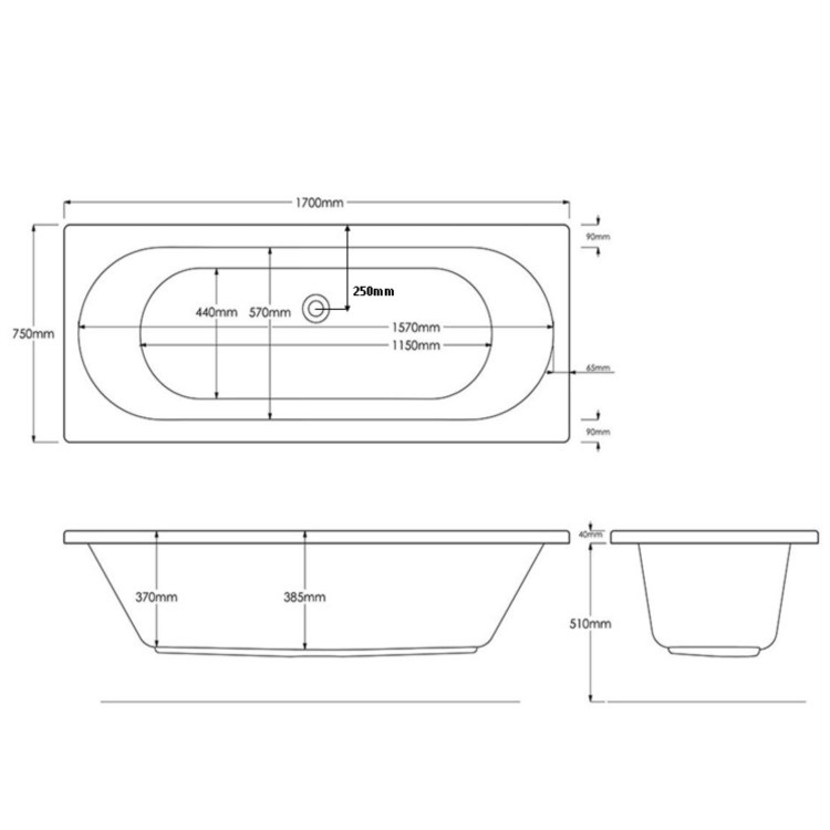 Double Ended Whirlpool Spa Bath with 14 Whirlpool & 12 Airspa Jets 1700 x 750mm - Burford