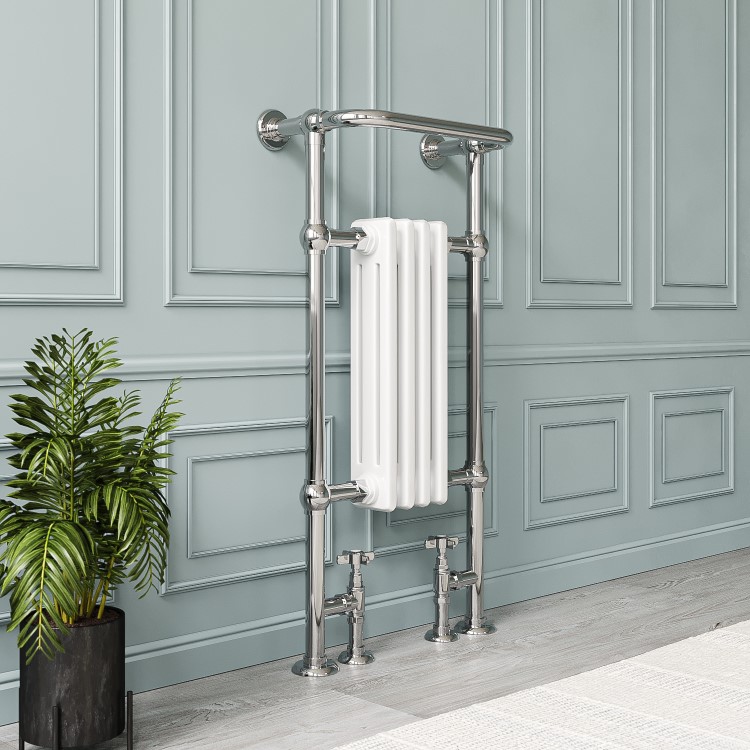 White and Chrome Traditional Column Radiator with Towel Rail 952 x 479mm - Regent