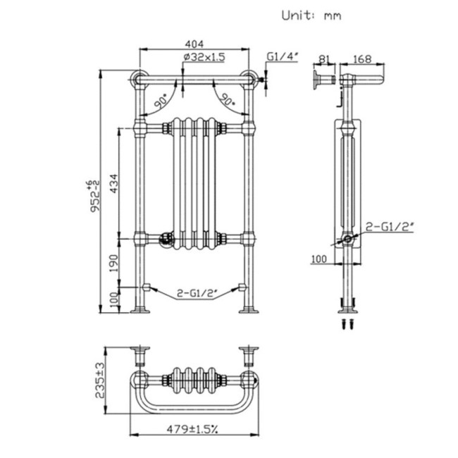 White and Chrome Traditional Column Radiator with Towel Rail 952 x 479mm - Regent