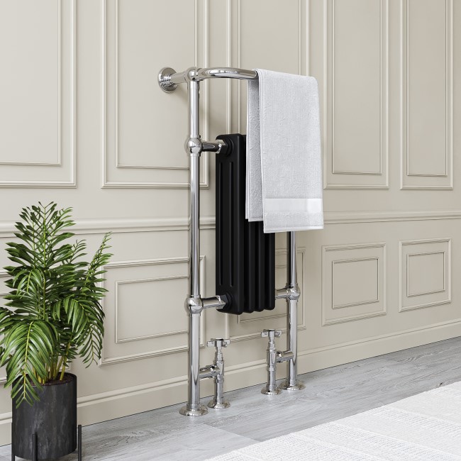 Black and Chrome Traditional Column Radiator with Towel Rail 952 x 479mm - Regent