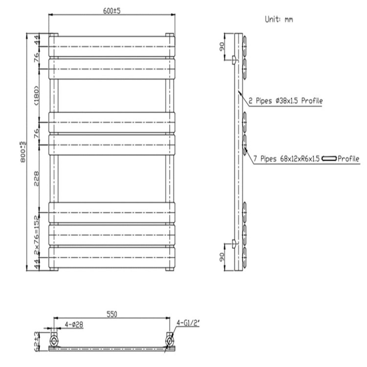 Chrome Towel Radiator 800 x 600mm - Tundra