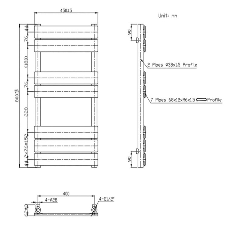 Anthracite Towel Radiator 800 x 450mm - Tundra