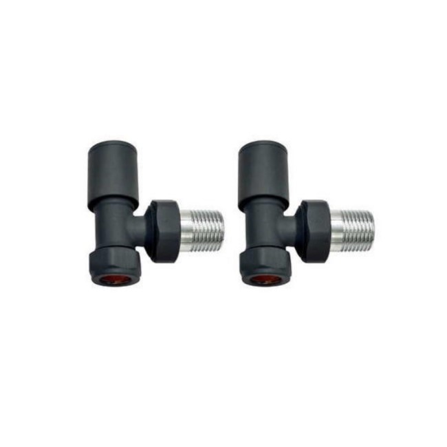 Anthracite Round Angled Radiator Valves - For Pipework Which Comes From The Wall
