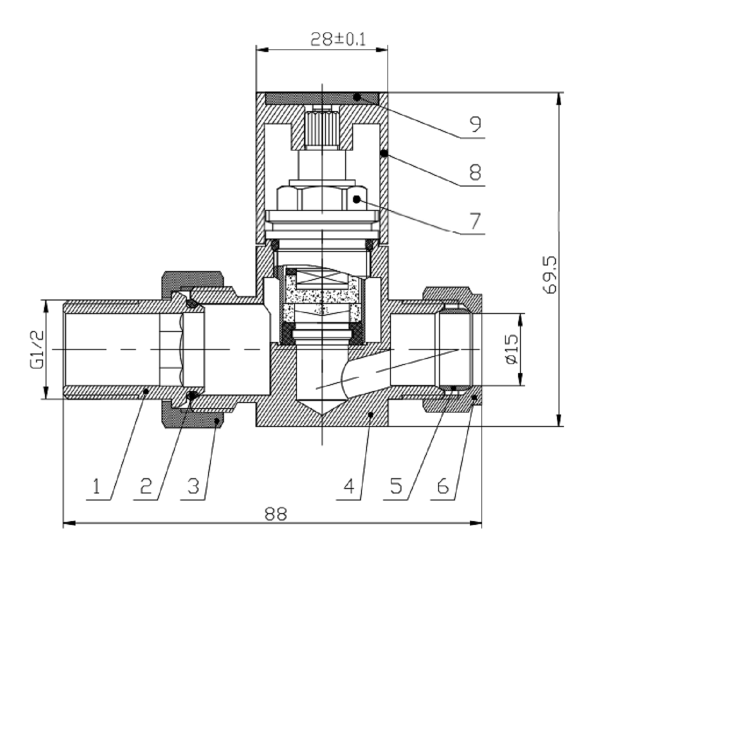 Anthracite Square Straight Radiator Valves - For Pipework Which Comes From The Floor