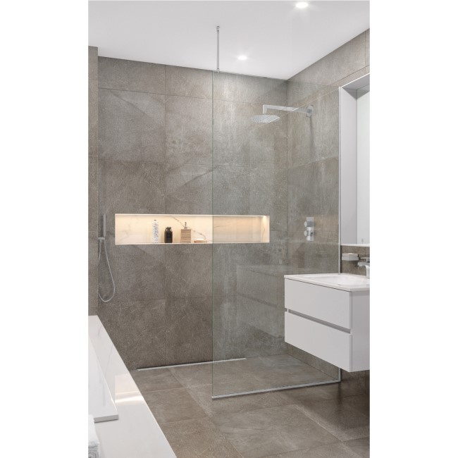 Wetroom Screen with Ceiling Bar 2000 x 800mm - 8mm Glass - Chrome